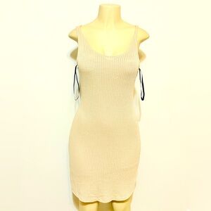 Beige sleeveless spaghetti strap dress beach cover up